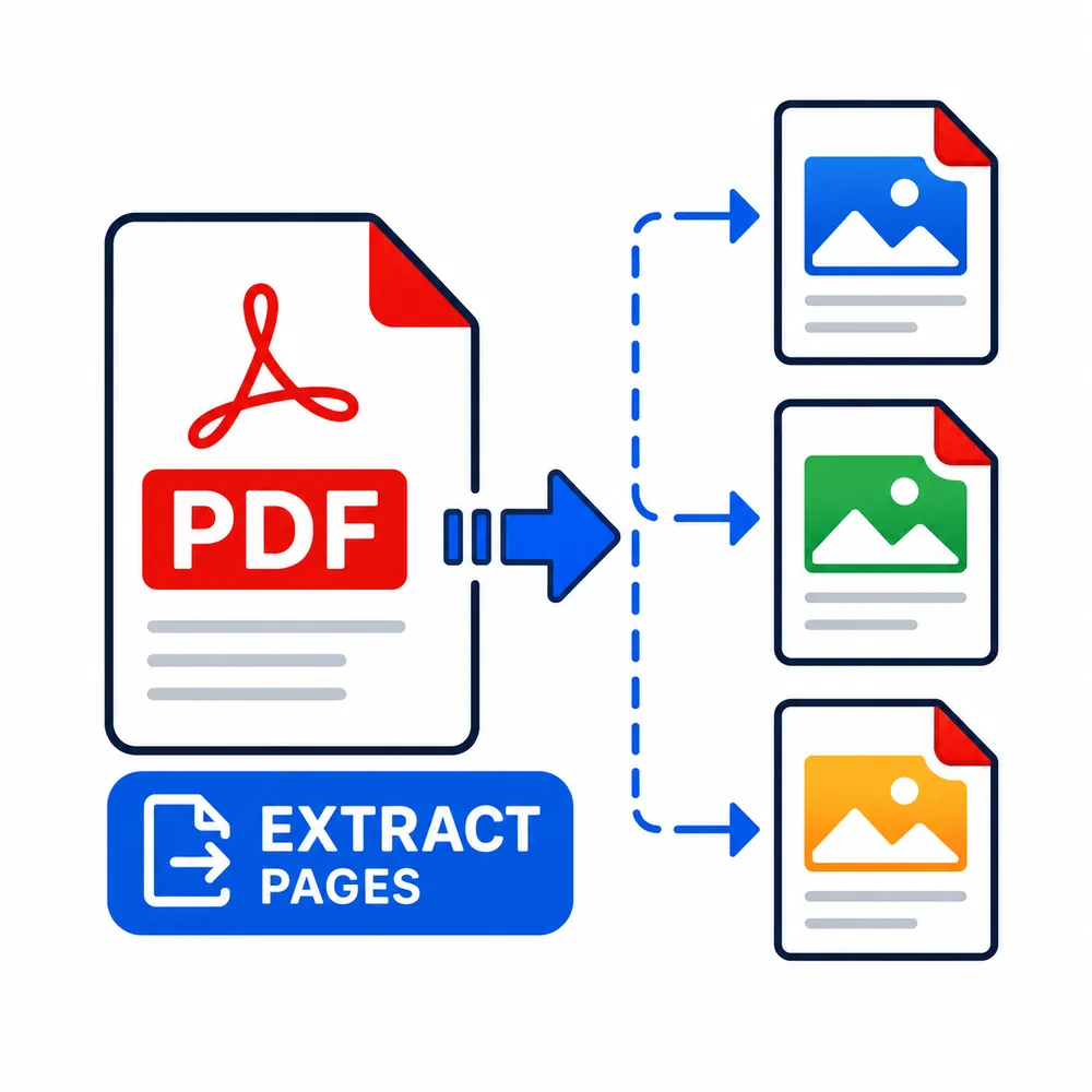 Extract Pages from PDF Online Free Tool Vector Icon with Separate Pages